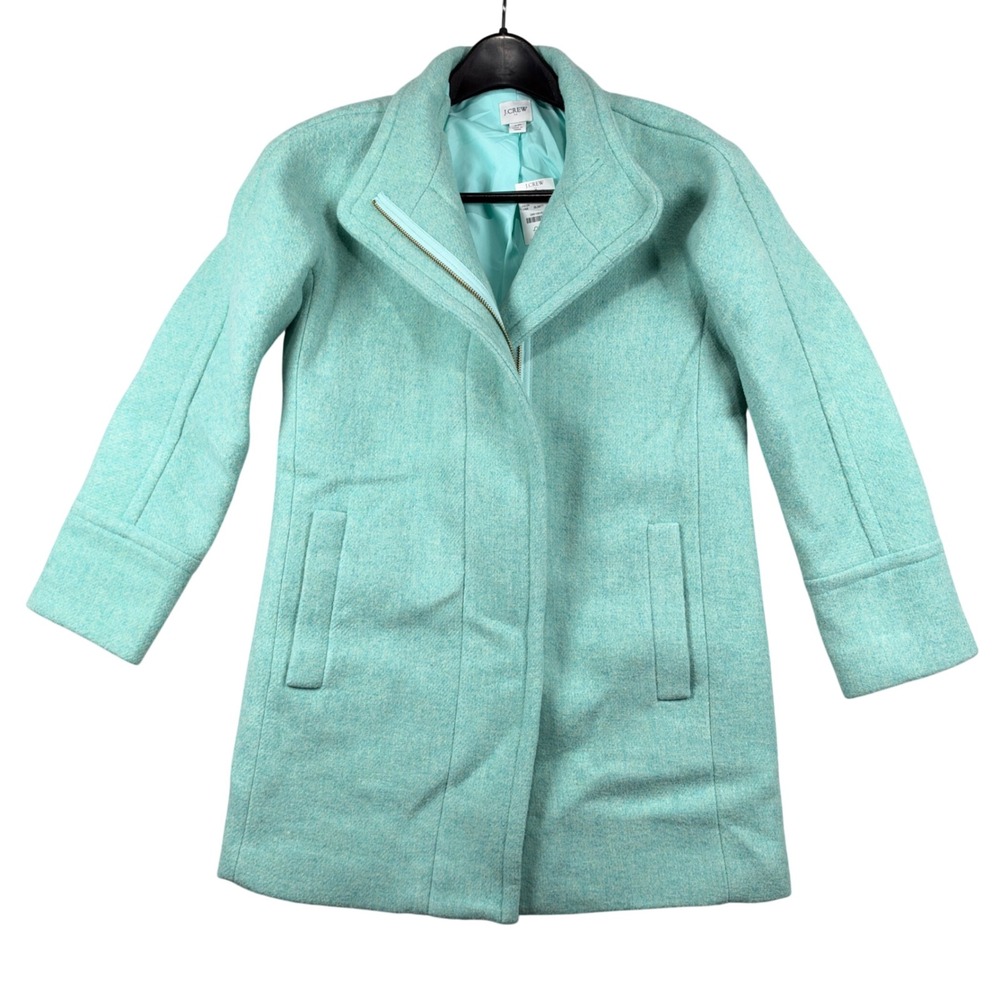 NEW J.Crew Lodge Coat Women 2P Mint Green Wool Blend Zip Front